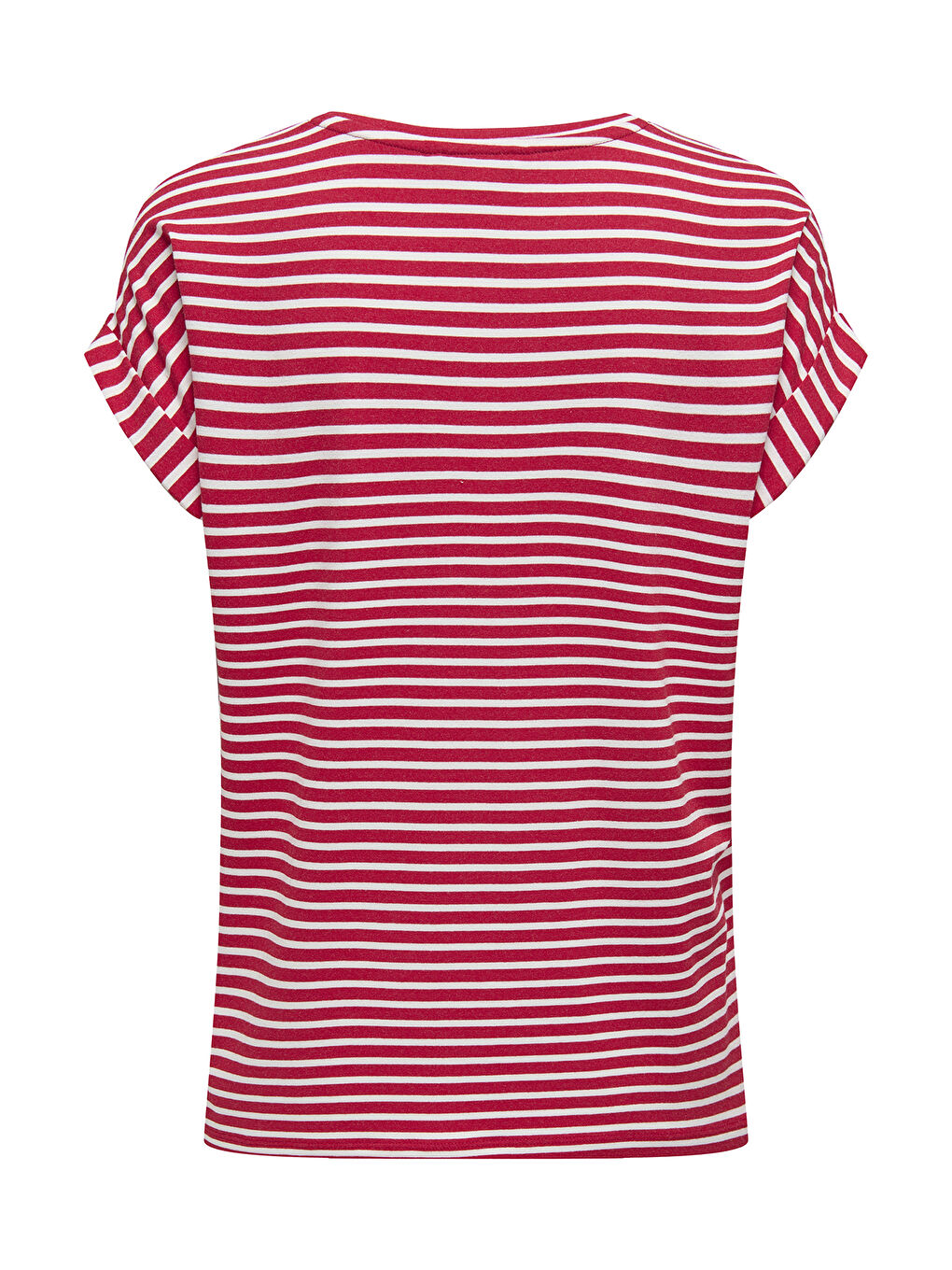 Kırmızı Onlmoster Streç Çizgili Regular Fit Bisiklet Yaka Kadın T Shirt 15206243-3