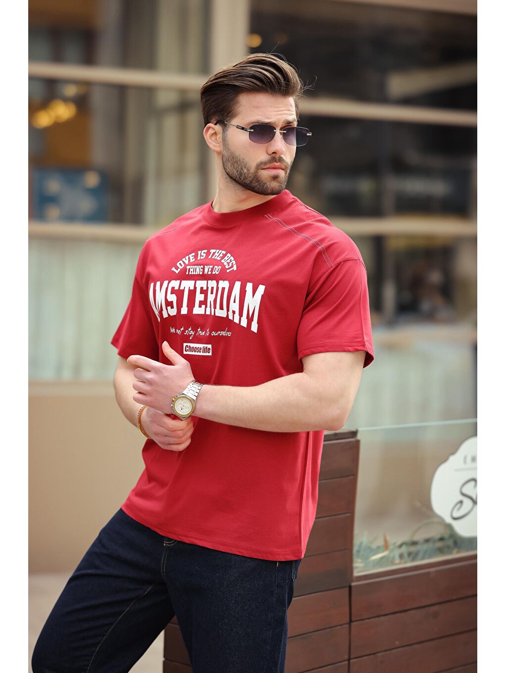 Bordo Baskılı Erkek Tişört E7124-3