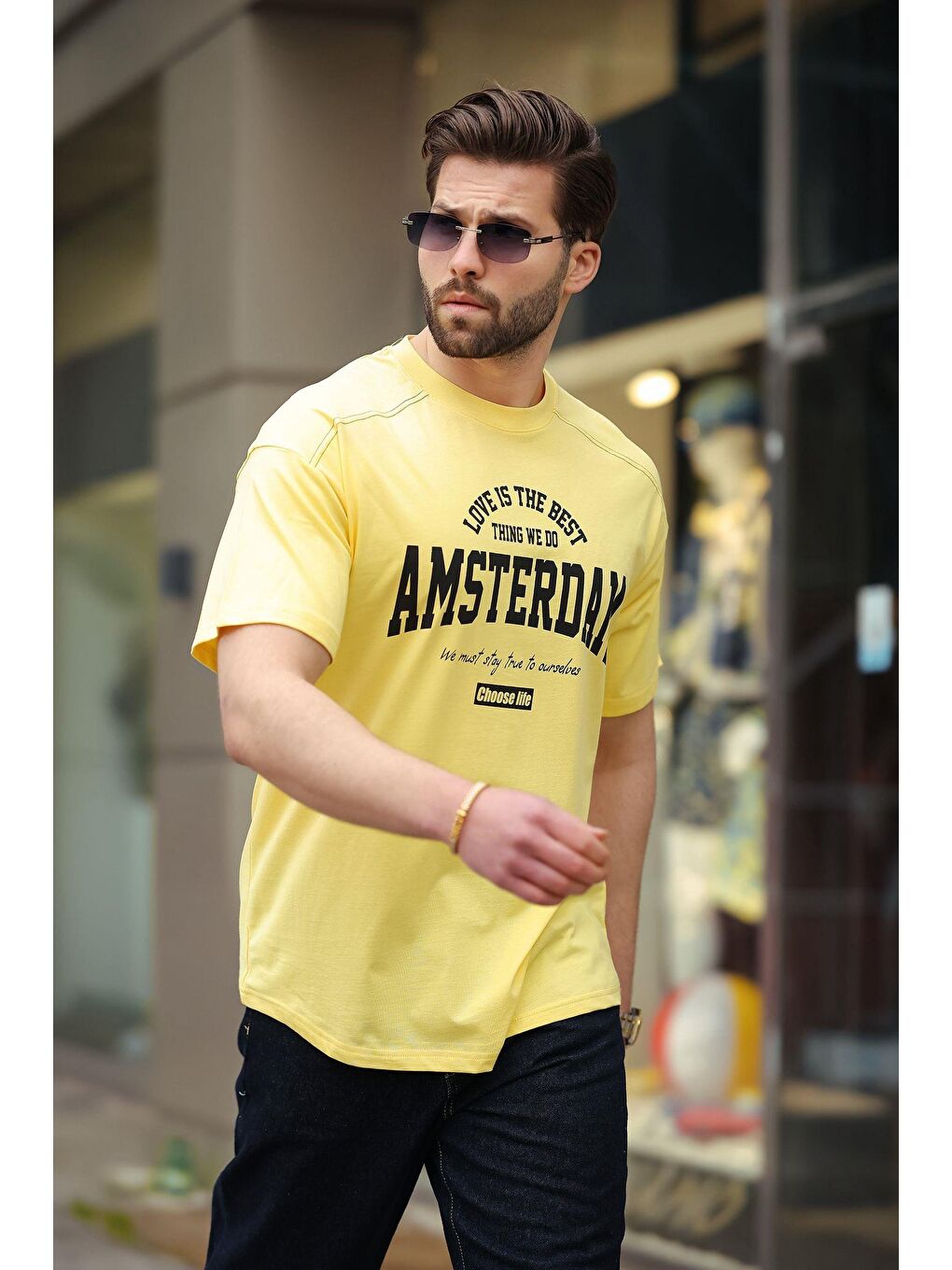 Sarı Baskılı Erkek Tişört E7124-3