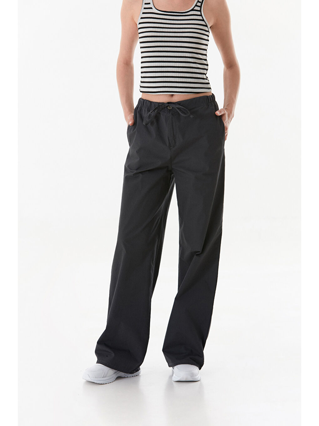 Antrasit Beli Lastikli Paraşüt Kumaş Pantolon-1