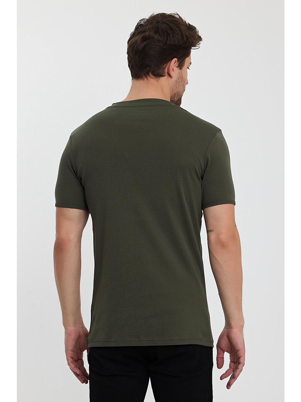 Haki Riabana Önü Düğmeli Bisiklet Yaka Tişört-4