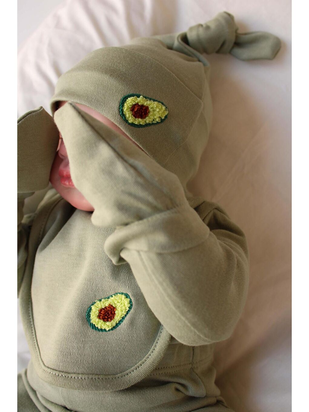 Haki Avokado Nakışlı 5li Uzun Kollu Yenidoğan Set-4