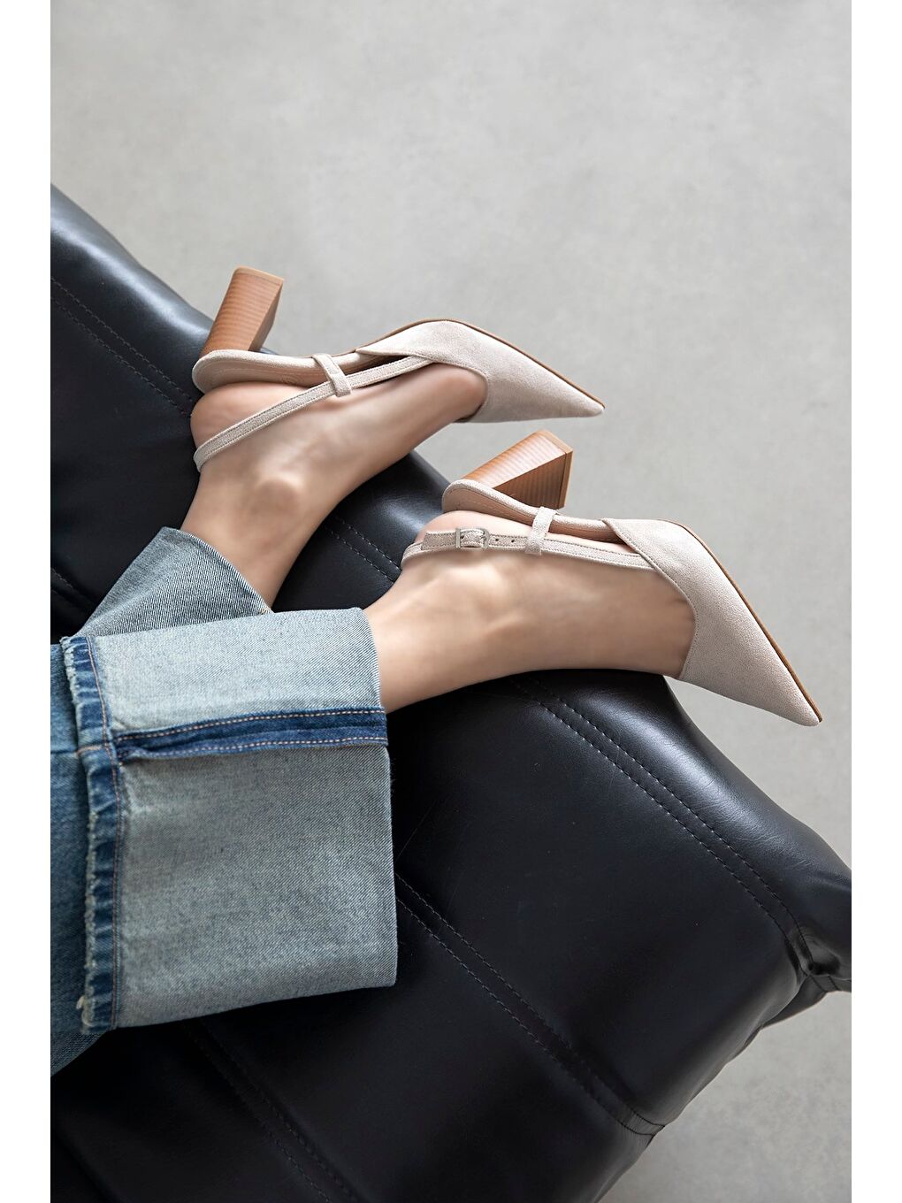 Divoff Kadın Süet Topuklu Ayakkabı Bej-1