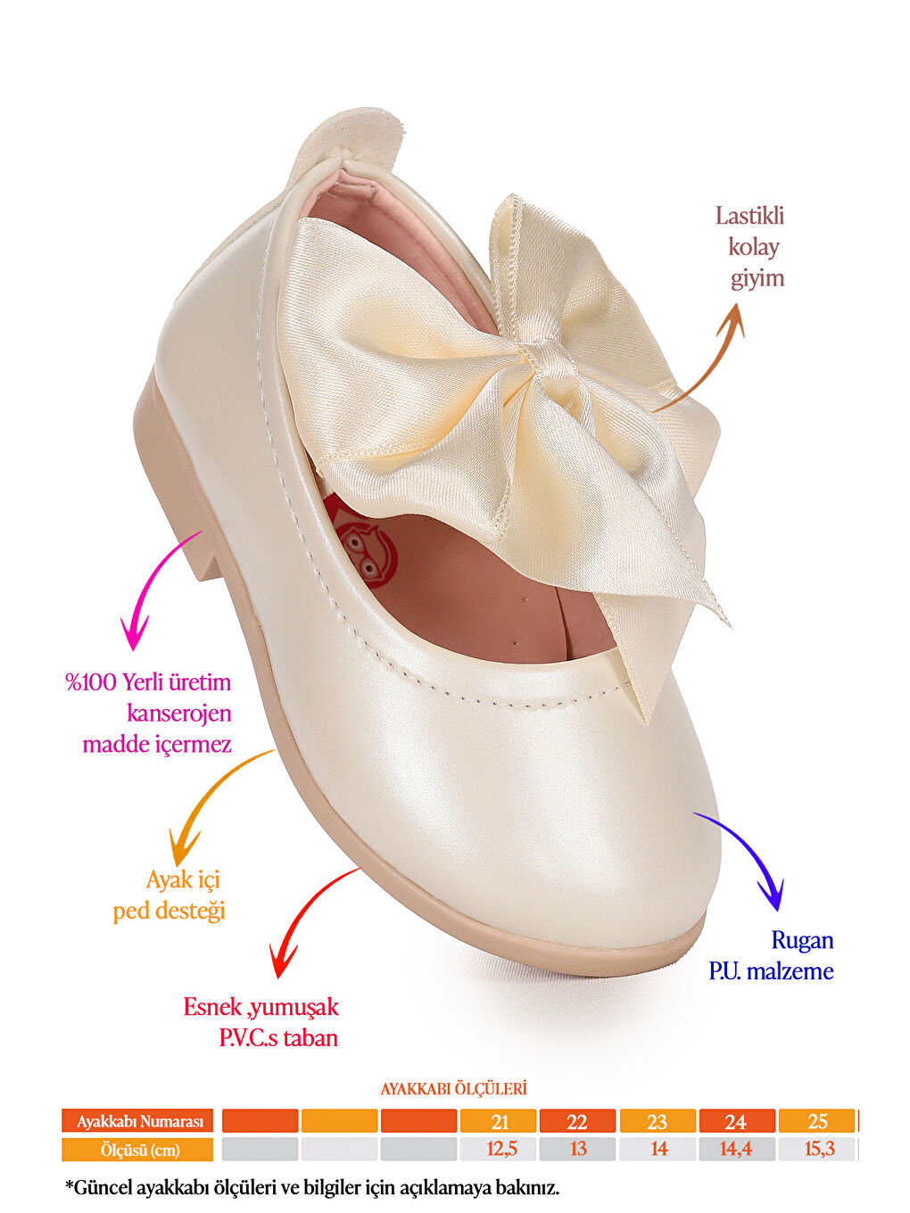 Beyaz Tari Rugan Fiyonk Lastikli Kız Bebek Babet Ayakkabı-1