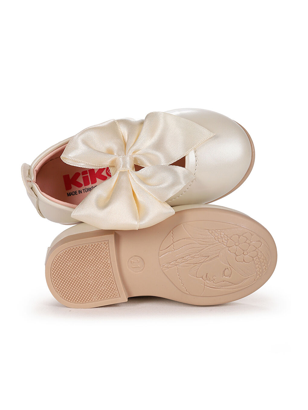 Beyaz Tari Rugan Fiyonk Lastikli Kız Bebek Babet Ayakkabı-4