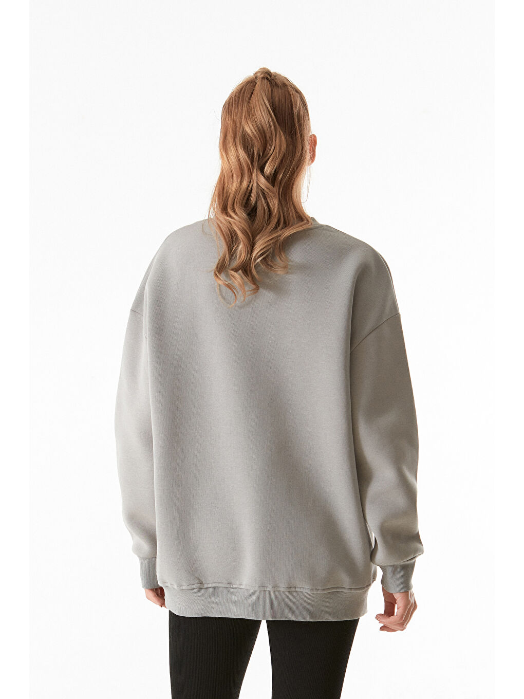 Fullamoda Gri Basic Bisiklet Yaka Oversize Sweatshirt - 2