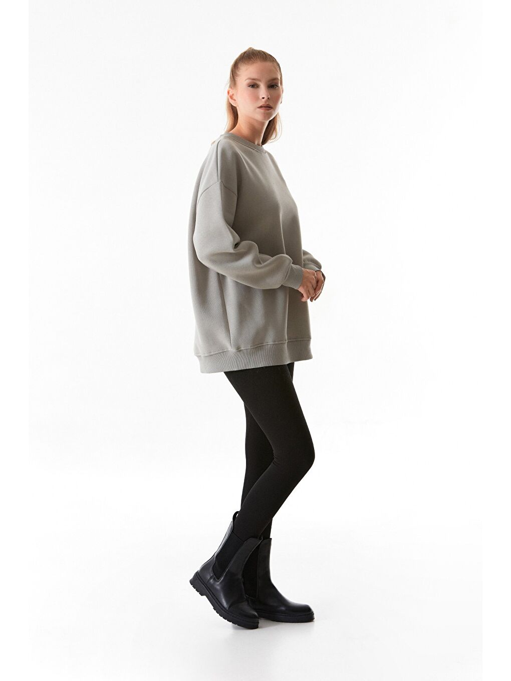 Fullamoda Gri Basic Bisiklet Yaka Oversize Sweatshirt - 3