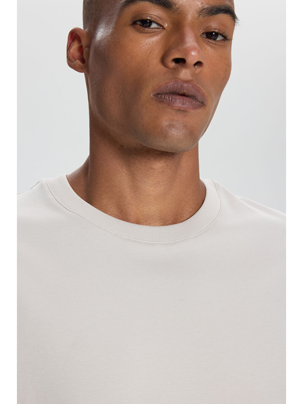 Bej Erkek Taş %100 Pamuk Modern Fit Normal Kesim Bisiklet Yaka Tişört-5