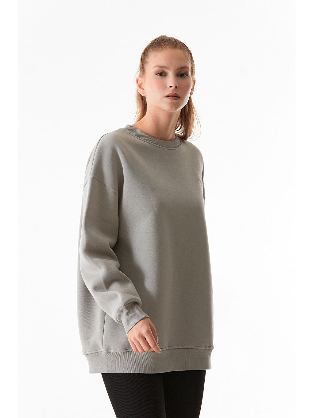 Fullamoda Gri Basic Bisiklet Yaka Oversize Sweatshirt - 4