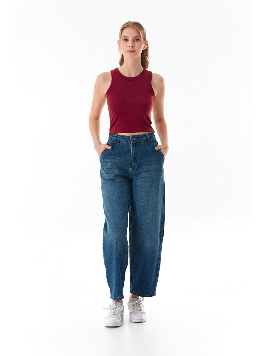 Mavi Fermuarlı Şalvar Jean