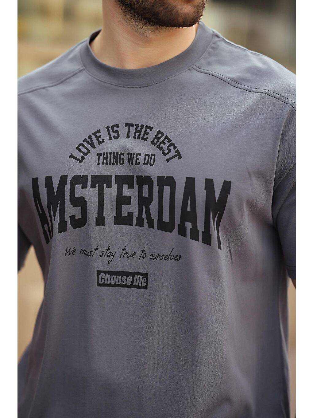 Gri Füme Baskılı Erkek Tişört E7124-2