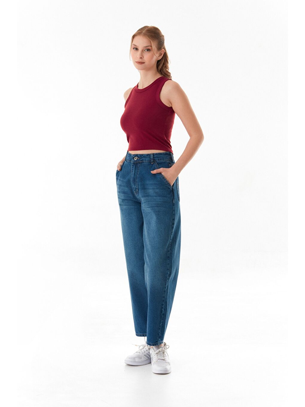 Mavi Fermuarlı Şalvar Jean-1