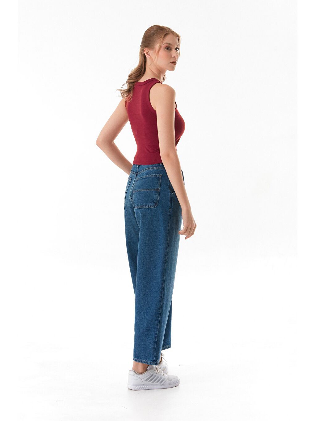 Mavi Fermuarlı Şalvar Jean-3