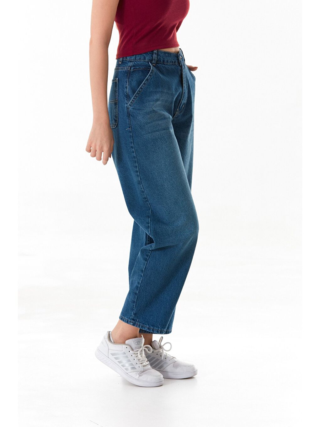Mavi Fermuarlı Şalvar Jean-4