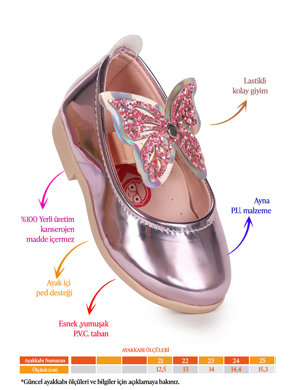 Pembe Ayna Menz Kelebek Lastikli Kız Bebek Babet Ayakkabı-1