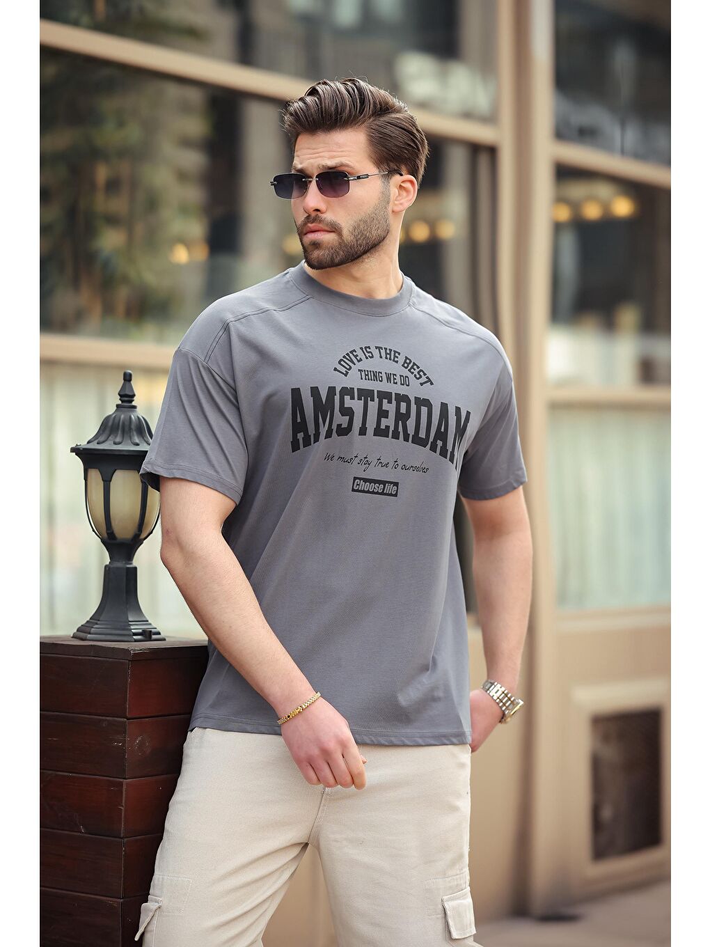 Gri Füme Baskılı Erkek Tişört E7124-3