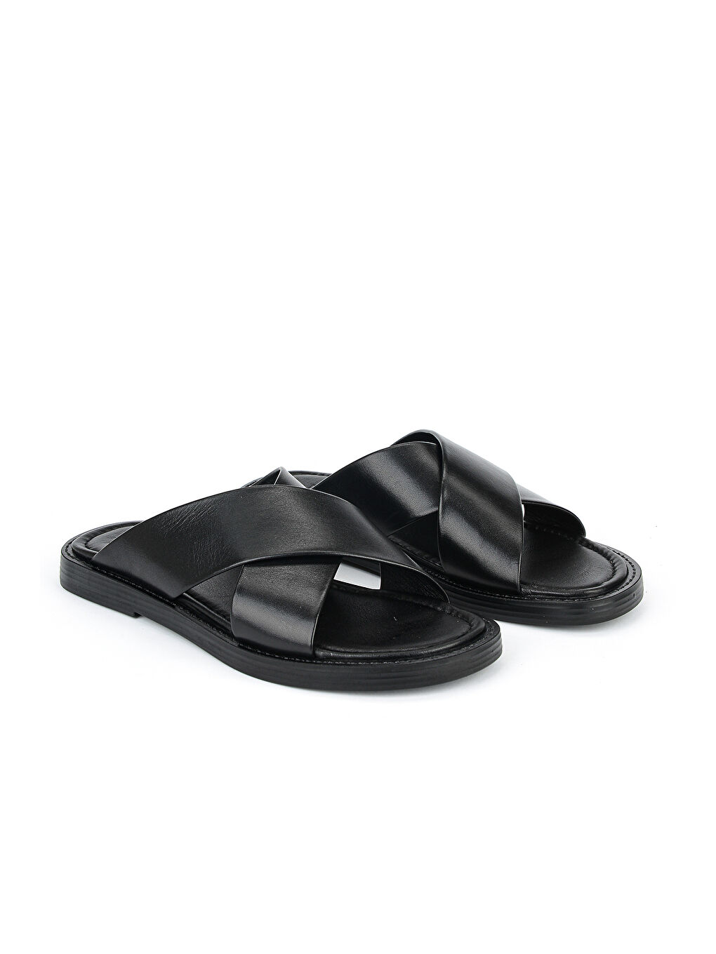 Erkek Hakiki Deri Terlik 1611045ZM153 Siyah-1