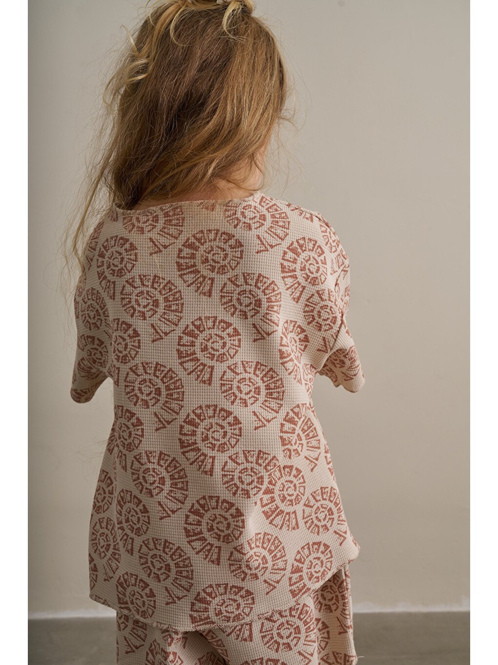 Bej Boho Bloom Serisi Waffle T-shirt-1