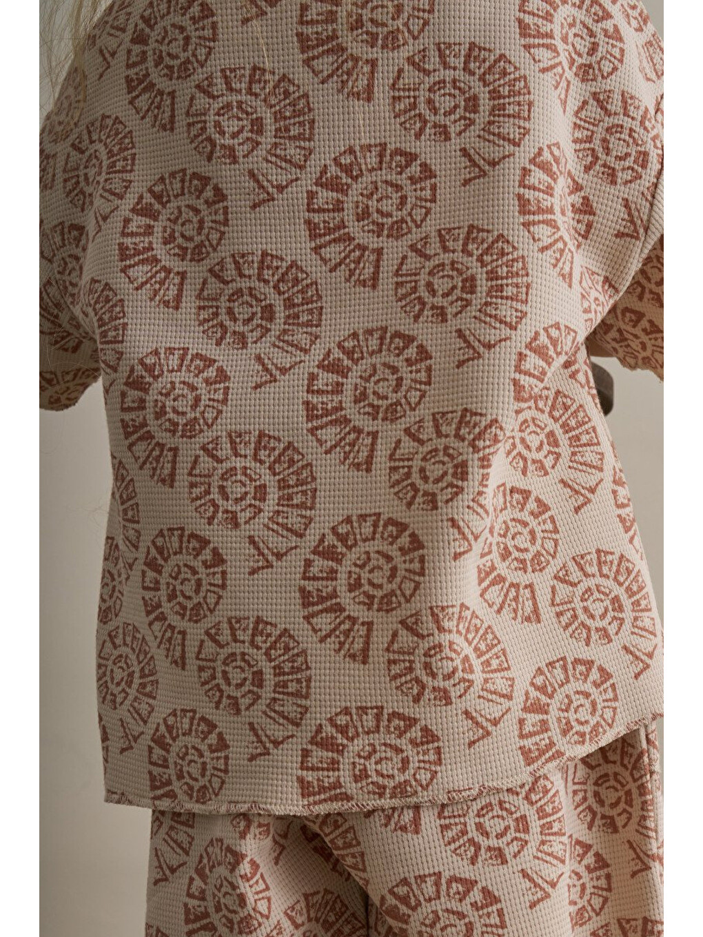 Bej Boho Bloom Serisi Waffle T-shirt-2