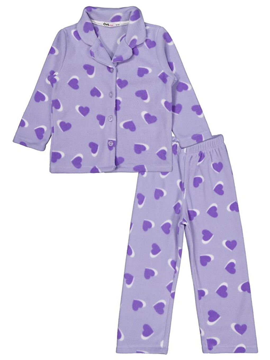 Girls Kalp Desenli 2-5 Yaş Pijama Takımı - Lila 4-5 Yaş