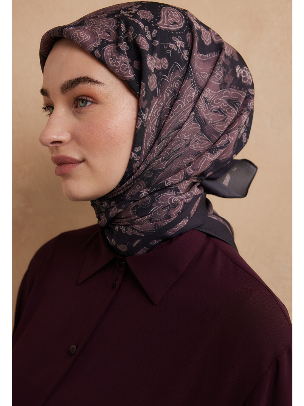 Pembe Freda Desen Pamuk İpek Eşarp Gülkurusu-2