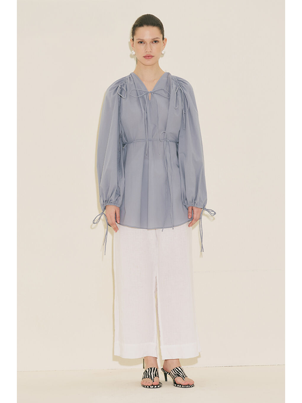 Bağlama Detaylı Tunik Mavi-2