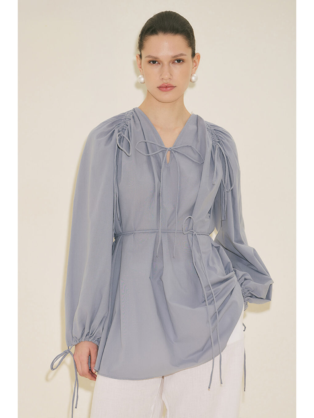 Bağlama Detaylı Tunik Mavi-5