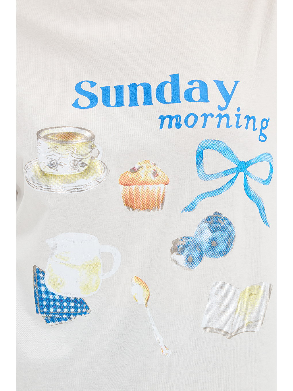 Kadın Relax Fit Rahat Kesim %100 Pamuk Bisiklet Yaka Kısa Kollu Baskılı Beyaz Tişört-4