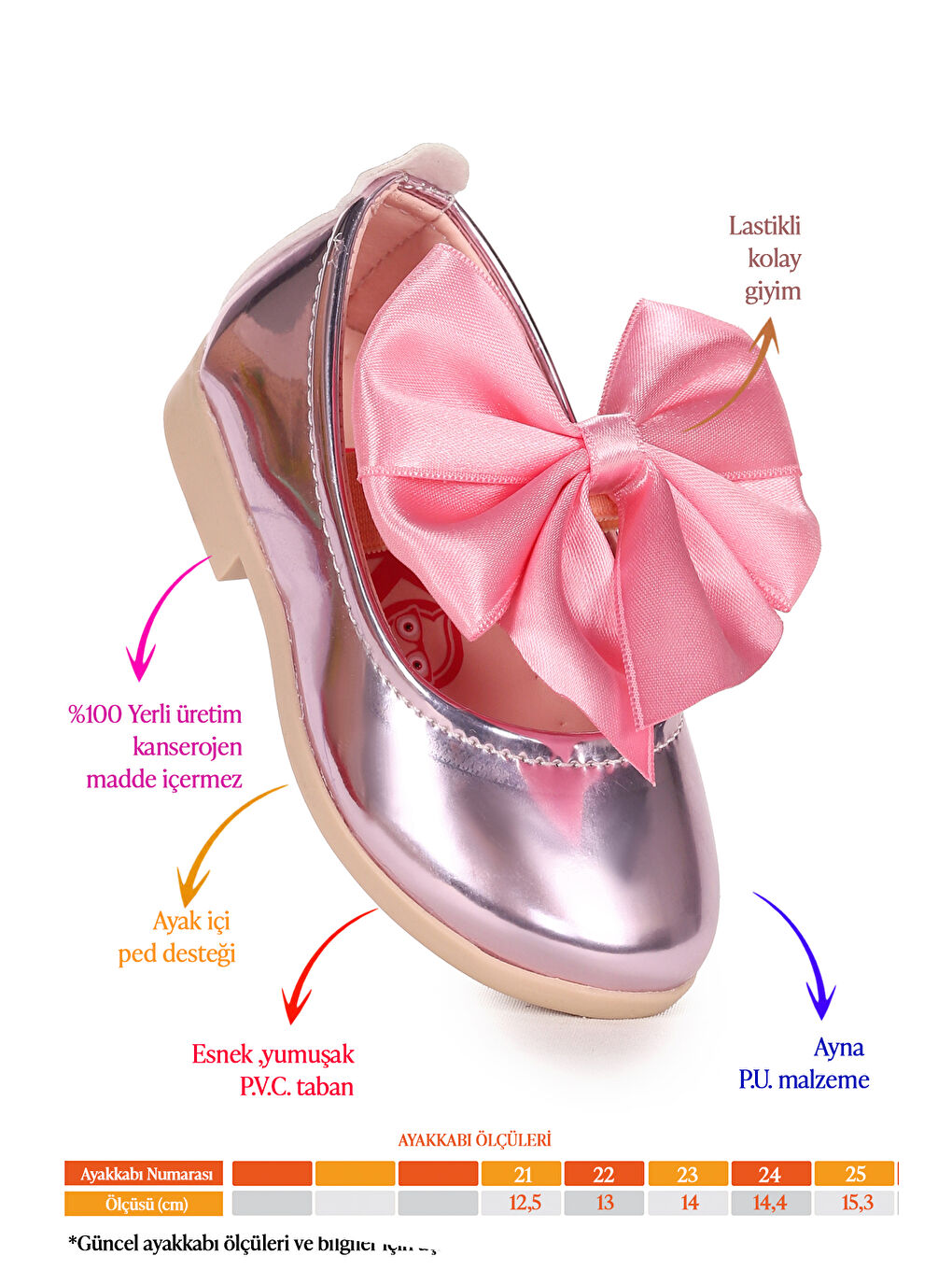 Pembe Tari Ayna Fiyonk Lastikli Kız Bebek Babet Ayakkabı-1