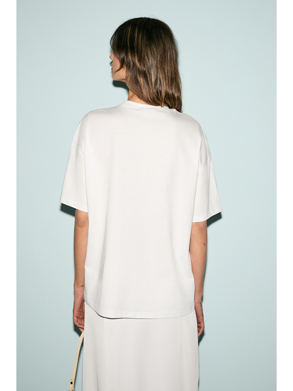 Beyaz VEYMIRA Kadın %100 Pamuk Bisiklet Yaka Kısa Kollu Oversize Fit BEYAZ T-Shirt-5