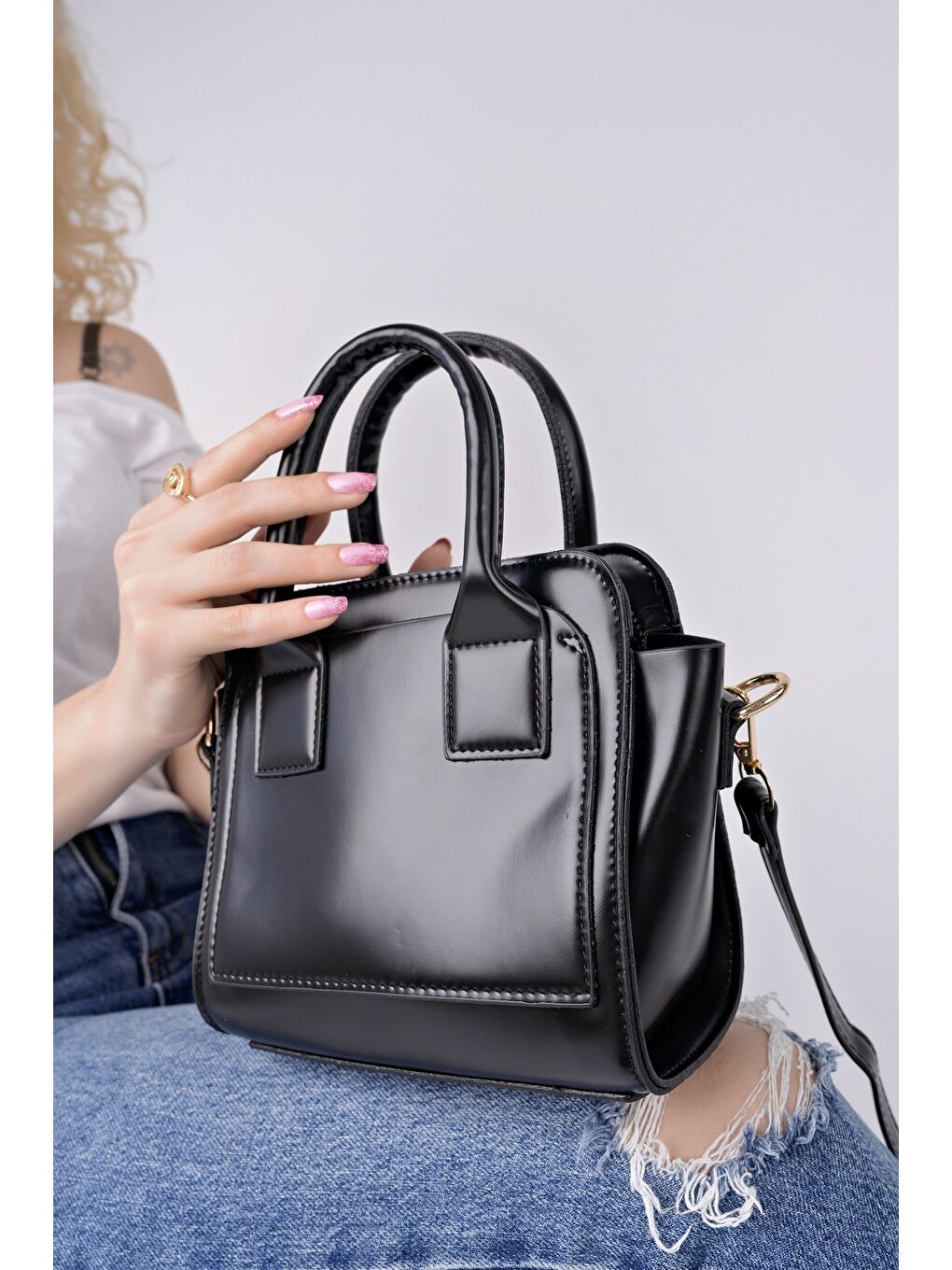 Siyah CALVİNO Kadın El ve Omuz Çantası-5