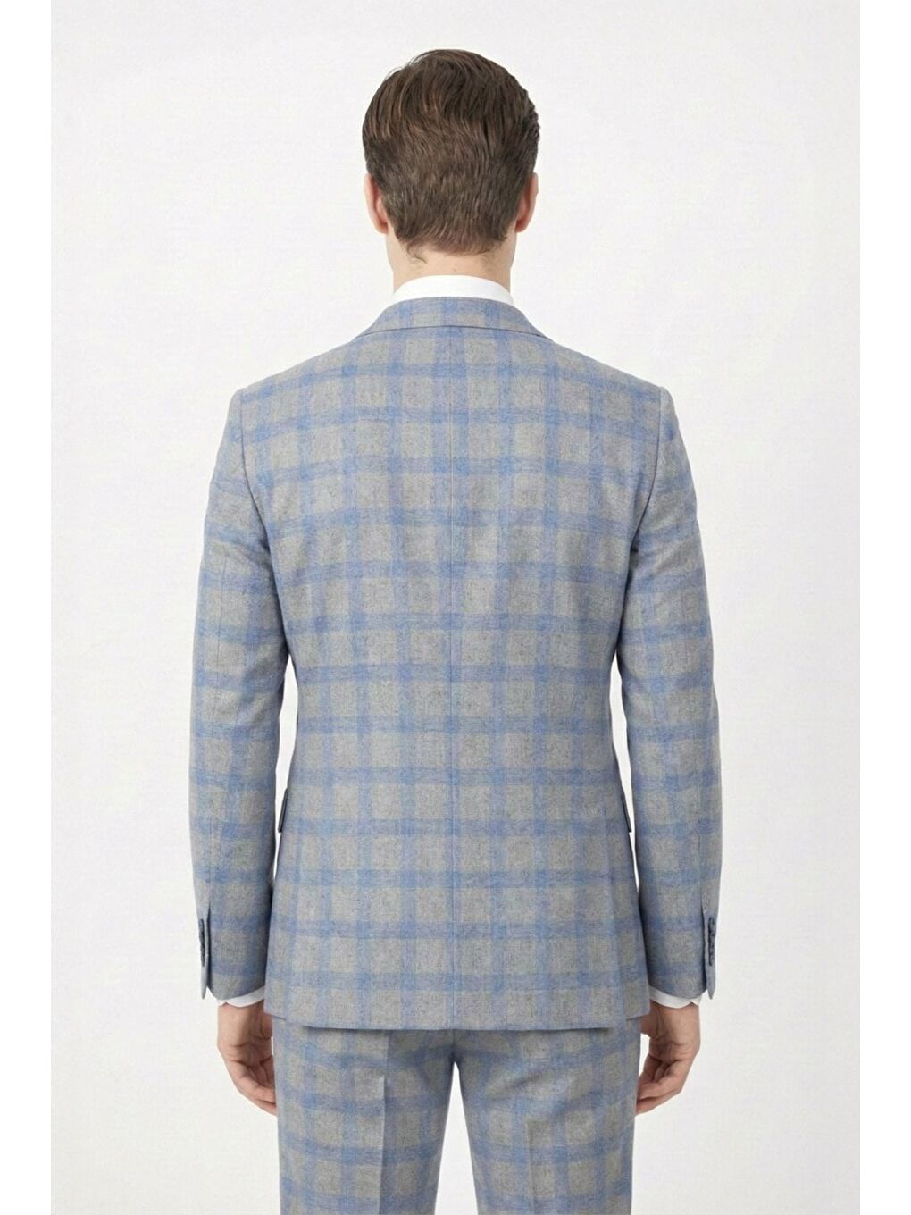 Giotelli Gri Slim Fit Mono Yaka Ekose Desenli Takım Elbise-3