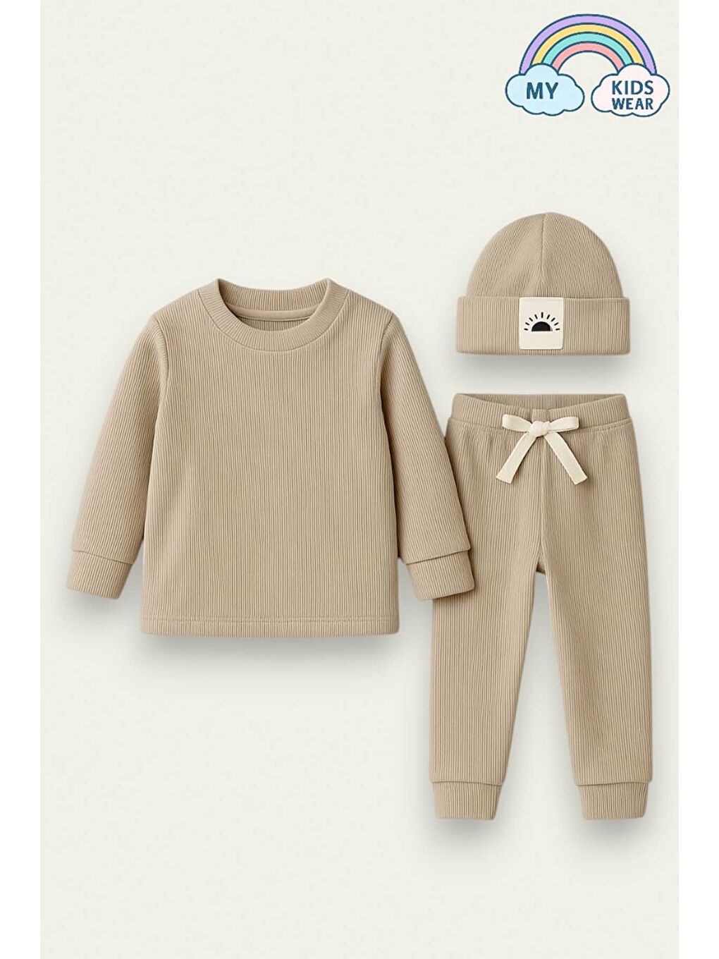 Bej Fitilli Unisex Bebek - Çocuk Üçlü Takım