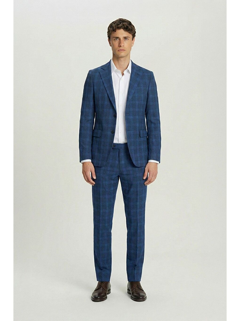 Giotelli Lacivert Slim Fit Mono Yaka Ekose Desenli Yelekli Takım Elbise-1