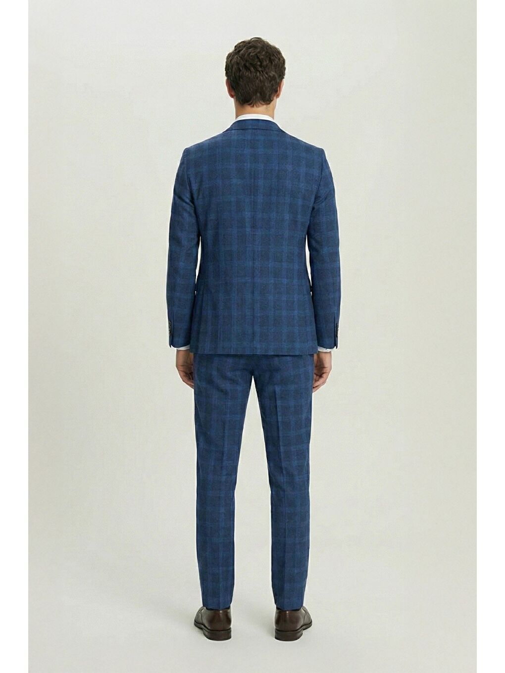 Giotelli Lacivert Slim Fit Mono Yaka Ekose Desenli Yelekli Takım Elbise-2