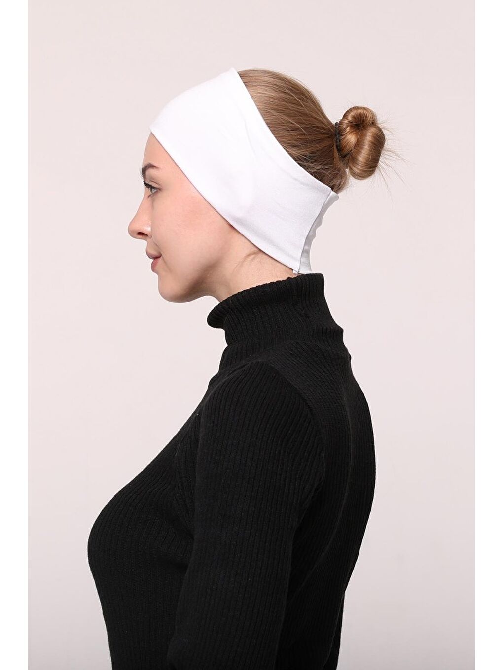 Beyaz Kadın Penye Dikişsiz Tesettür Bandana Bone Spor Saç Bandı-2