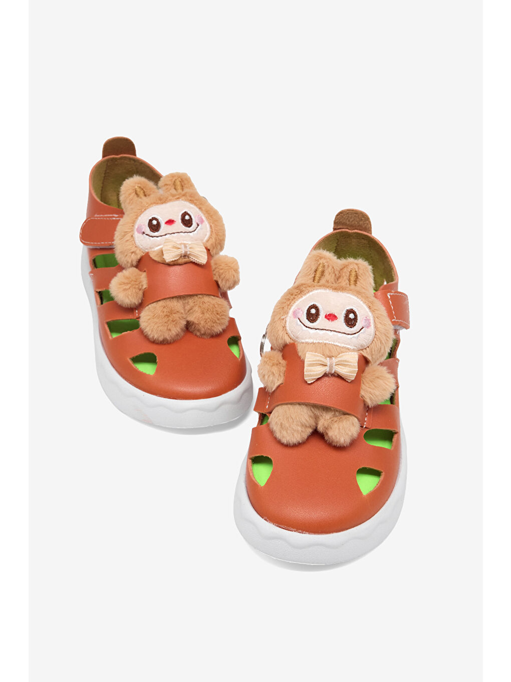 Çocuk Unisex Turuncu Hafif Taban Ayıcık Detaylı Cırtlı Sandalet-1