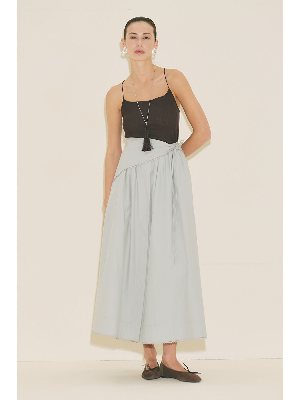 Önü Düğmeli Poplin Etek Mavi