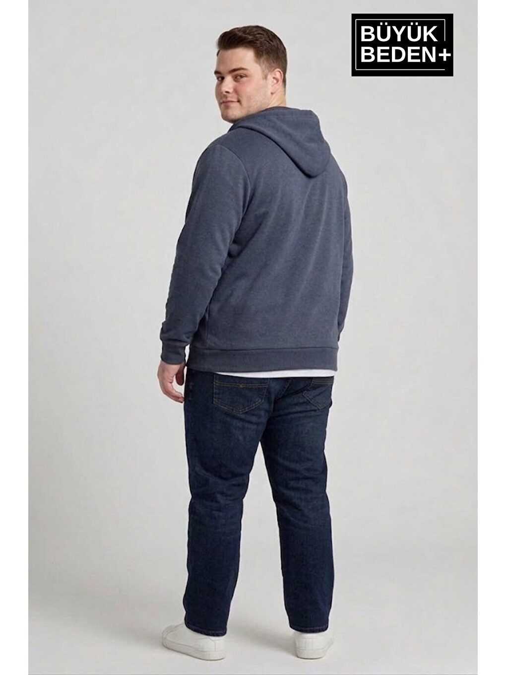 İndigo Erkek Büyük Beden Fermuarlı Kapüşonlu İnce Sweatshirt Hırka - Rahat Kalıp Spr26bhr960-2