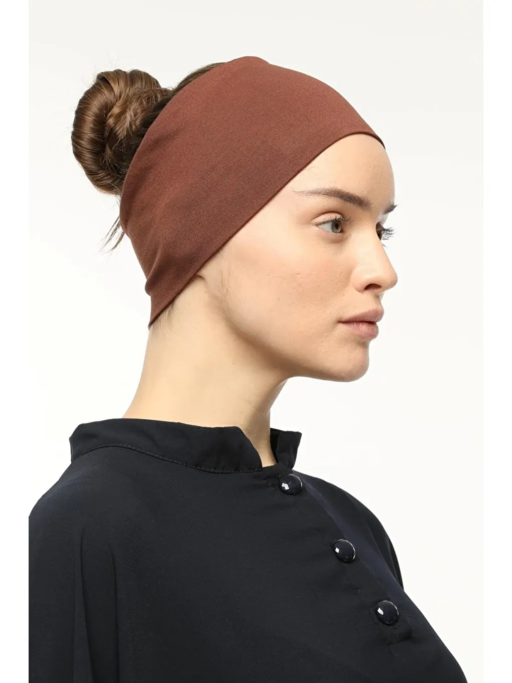 Altobeh Kahverengi Kadın Penye Dikişsiz Tesettür Bandana Bone Spor Saç Bandı