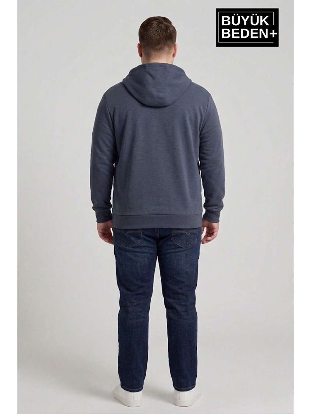 İndigo Erkek Büyük Beden Fermuarlı Kapüşonlu İnce Sweatshirt Hırka - Rahat Kalıp Spr26bhr960-3