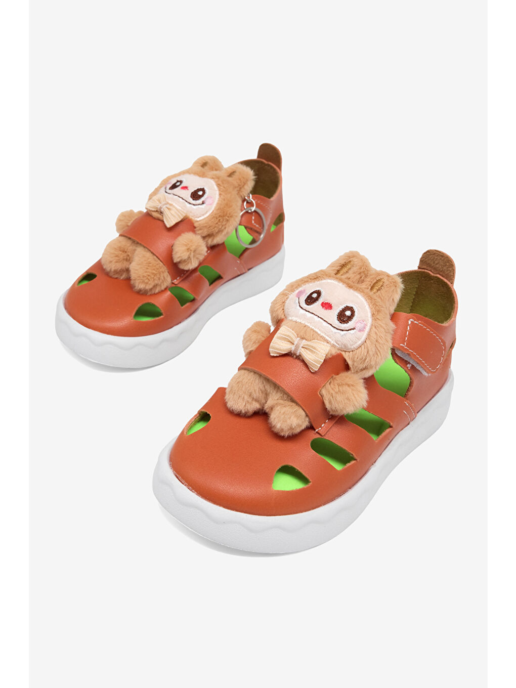 Çocuk Unisex Turuncu Hafif Taban Ayıcık Detaylı Cırtlı Sandalet-2