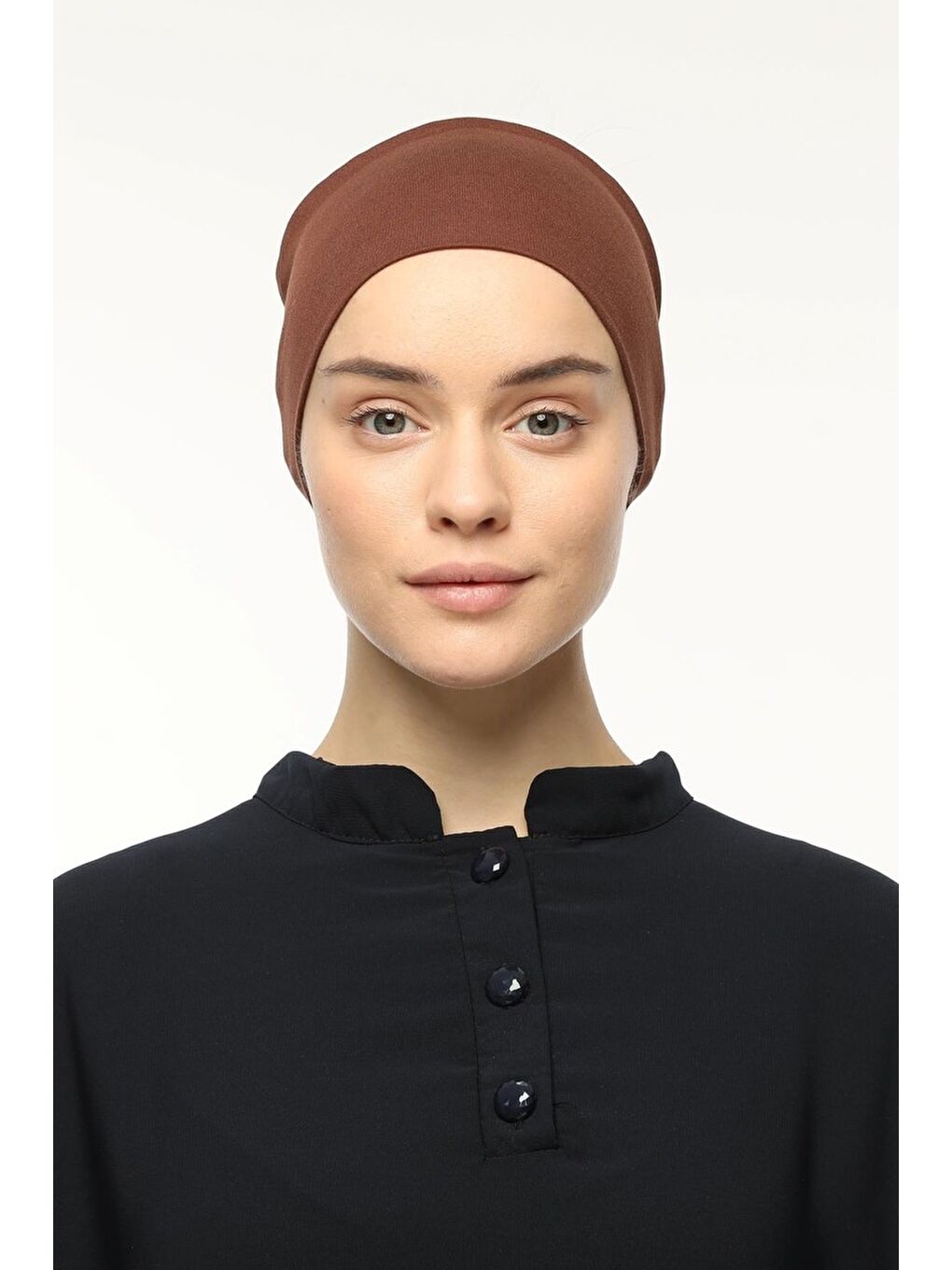 Altobeh Kahverengi Kadın Penye Dikişsiz Tesettür Bandana Bone Spor Saç Bandı - 1