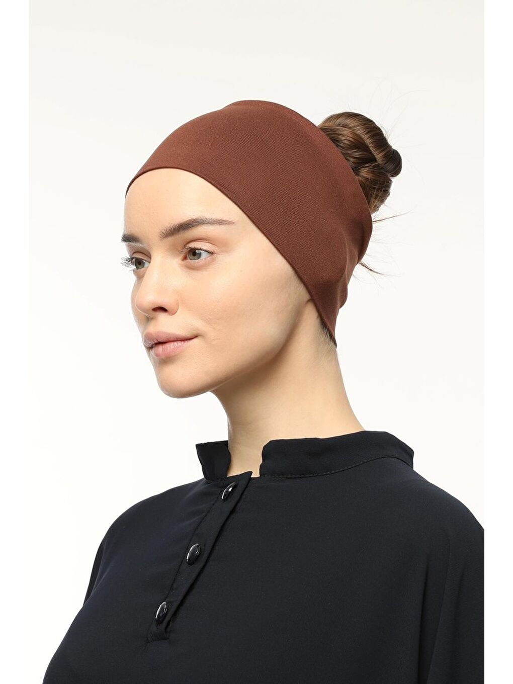 Altobeh Kahverengi Kadın Penye Dikişsiz Tesettür Bandana Bone Spor Saç Bandı - 2