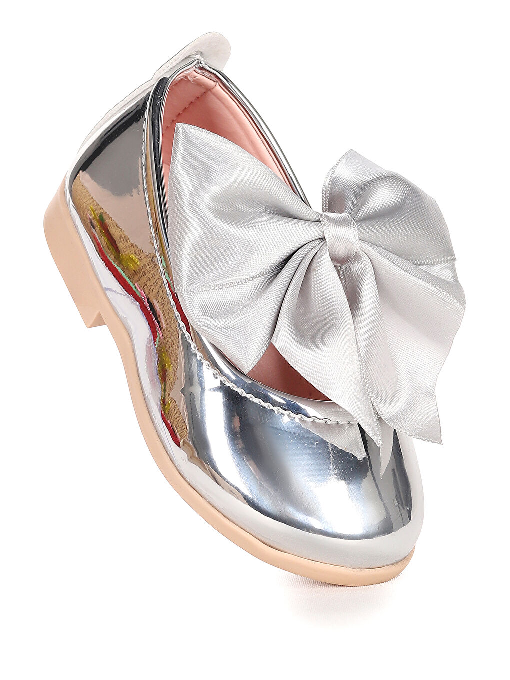 Gri Tari Ayna Fiyonk Lastikli Kız Bebek Babet Ayakkabı