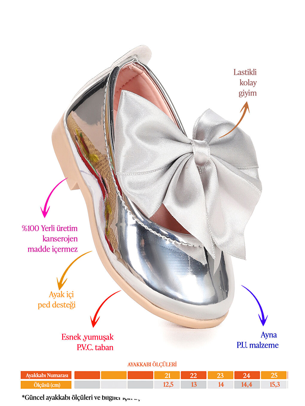 Gri Tari Ayna Fiyonk Lastikli Kız Bebek Babet Ayakkabı-1