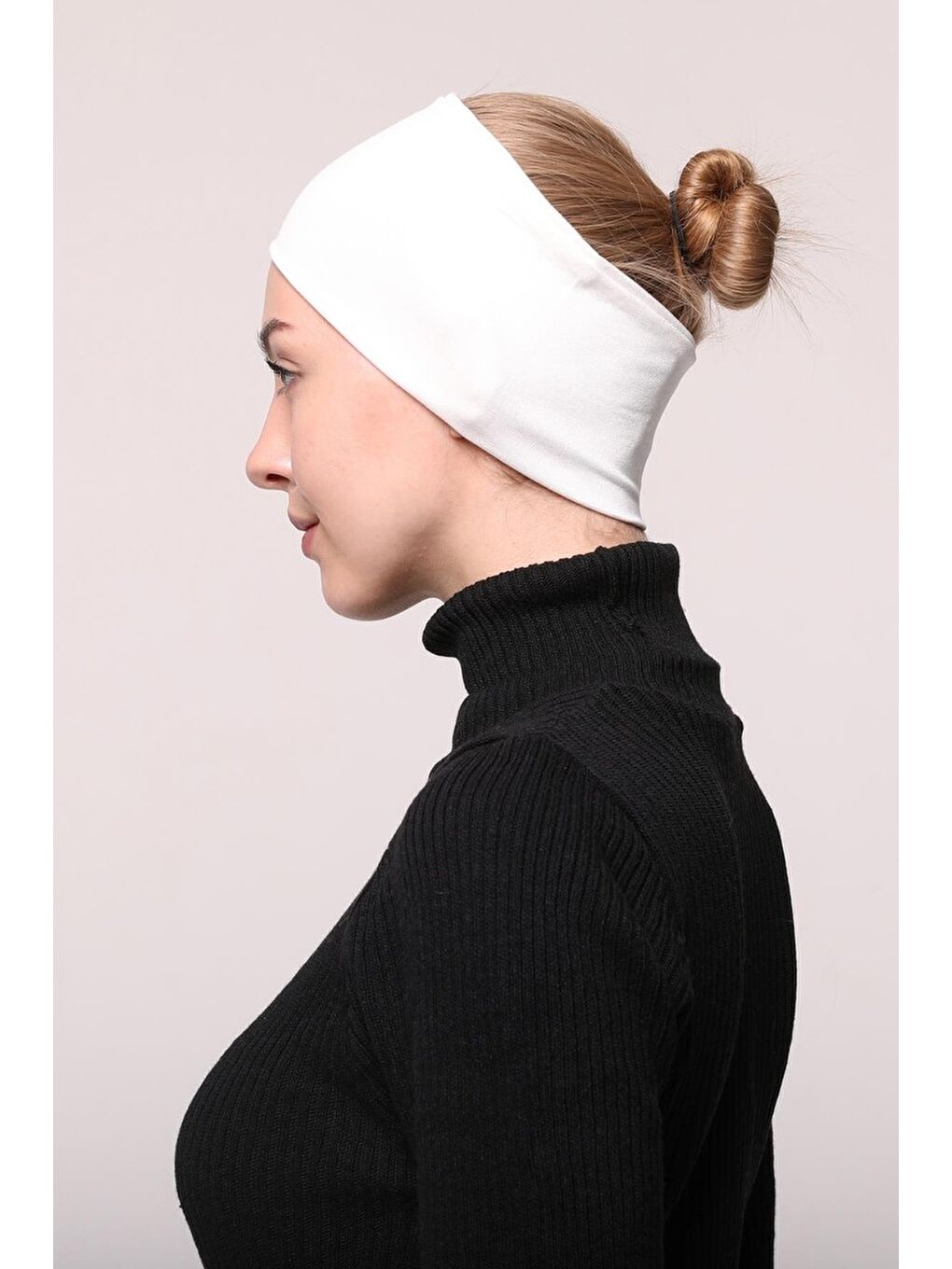 Altobeh Ekru Kadın Penye Dikişsiz Tesettür Bandana Bone Spor Saç Bandı - 2