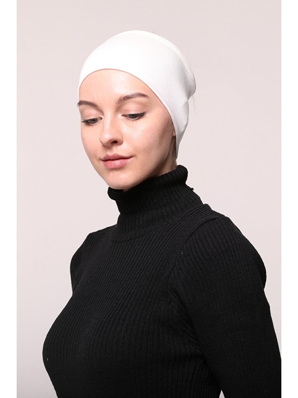 Altobeh Ekru Kadın Penye Dikişsiz Tesettür Bandana Bone Spor Saç Bandı - 3