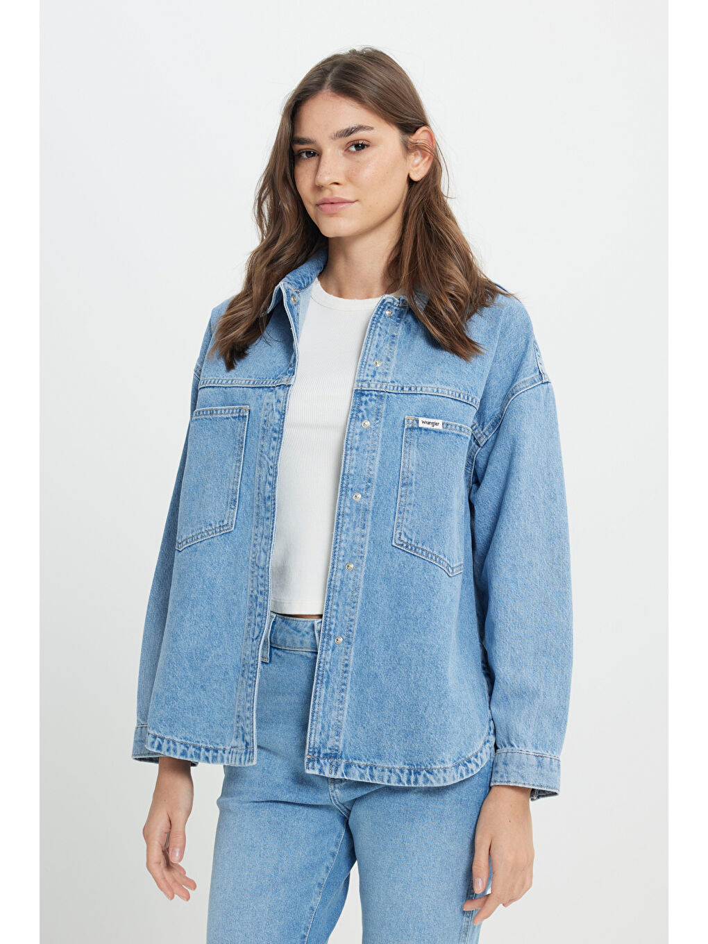 Yeşil Relaxed Fit Geniş Kesim %100 Pamuk İndigo Jean Denim Gömlek