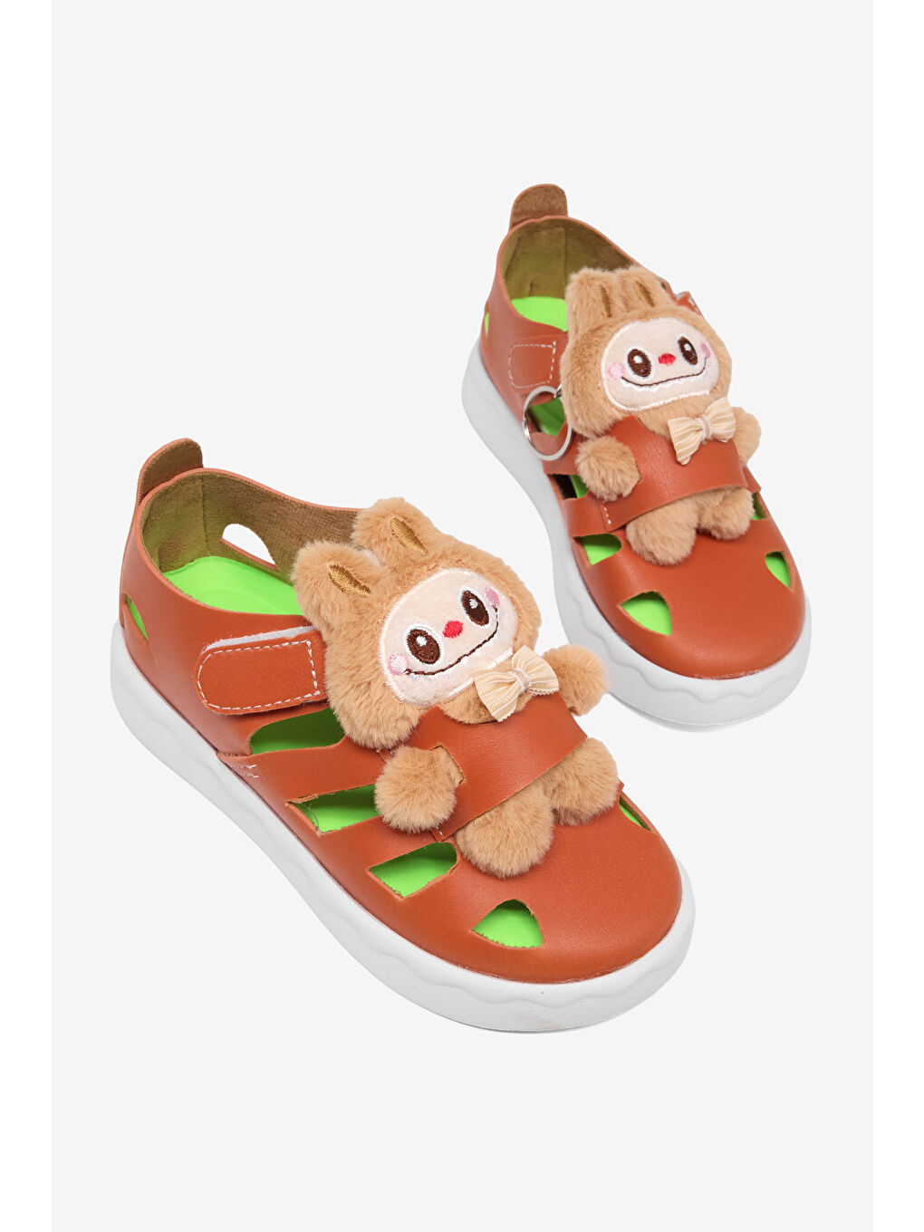 Çocuk Unisex Turuncu Hafif Taban Ayıcık Detaylı Cırtlı Sandalet-3